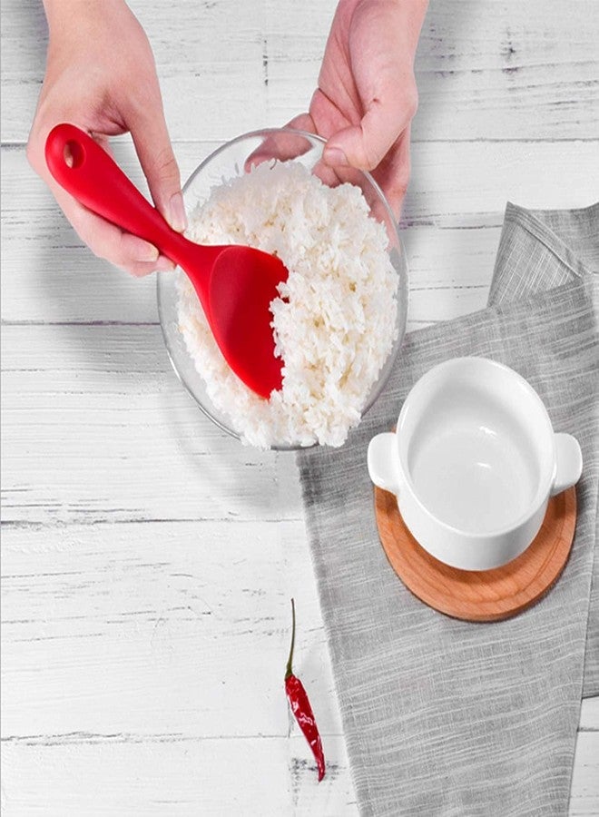 Baskety Non-Stick Rice Spoon Silicone Ladle Soup Spoon with Handle for Dining Table 22.3 x 6.8 cm (Pure Red) - Image 5